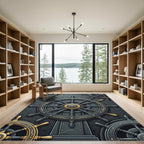Sophisticated Charcoal Nautical Helm Wave Art Rug