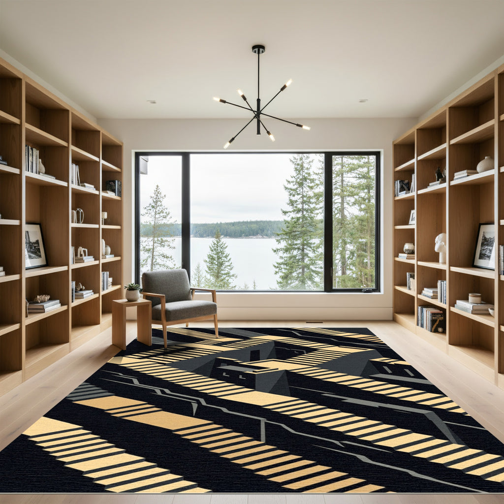 Golden Stairs Abstract Geometric Illusion Rug