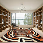 Earthy Terracotta Circular Labyrinth Abstract Rug
