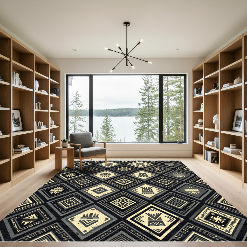 Tribal Diamond Geometric Monochrome Rug