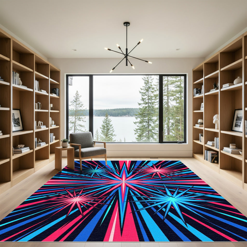Electric Neon Starburst Radial Art Rug