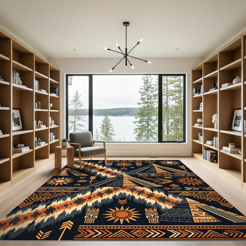 Ancestral Sun Pyramid Tribal Geometric Rug
