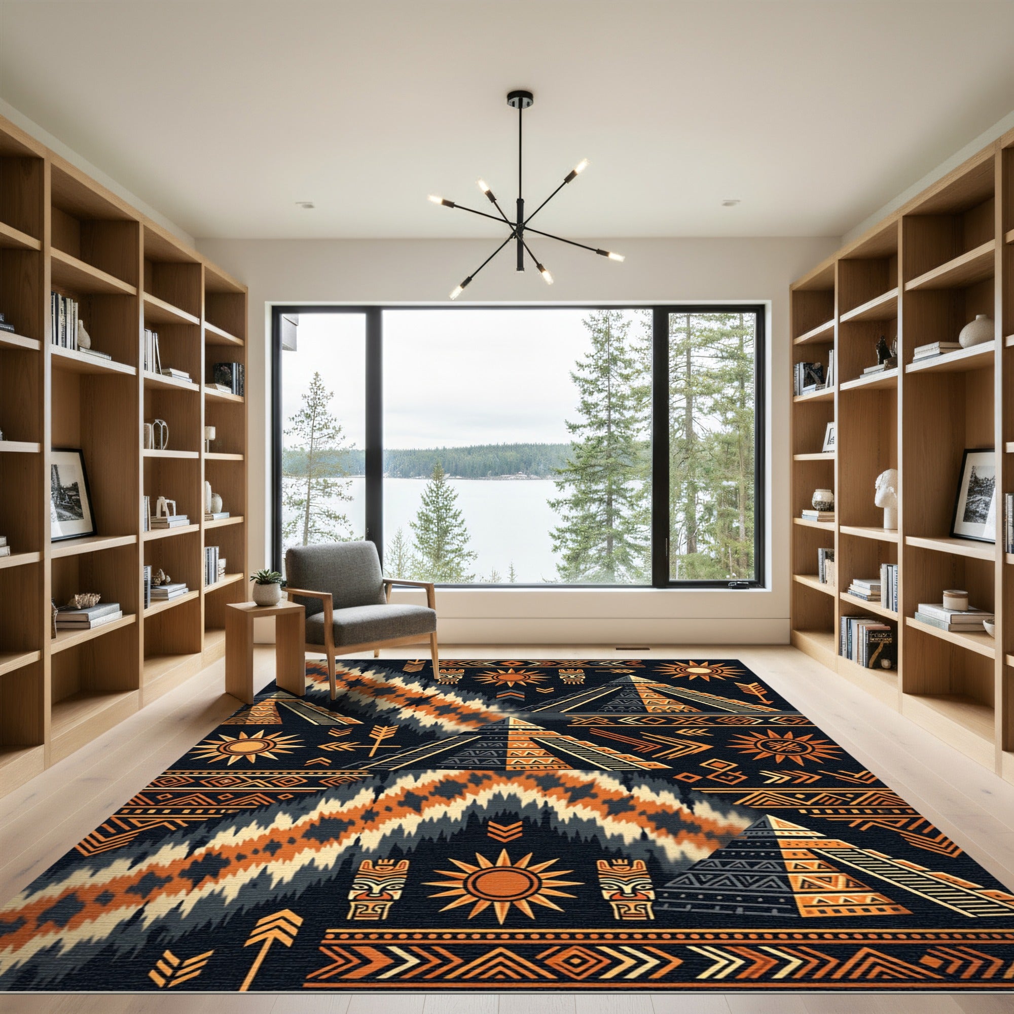Ancestral Sun Pyramid Tribal Geometric Rug