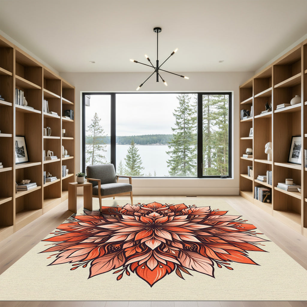 Fiery Orange Blossom Mandala Rug
