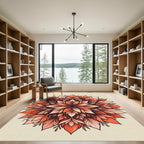 Fiery Orange Blossom Mandala Rug