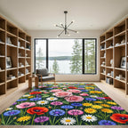 Pink Roses Blue Cornflower Field Blooms Rug