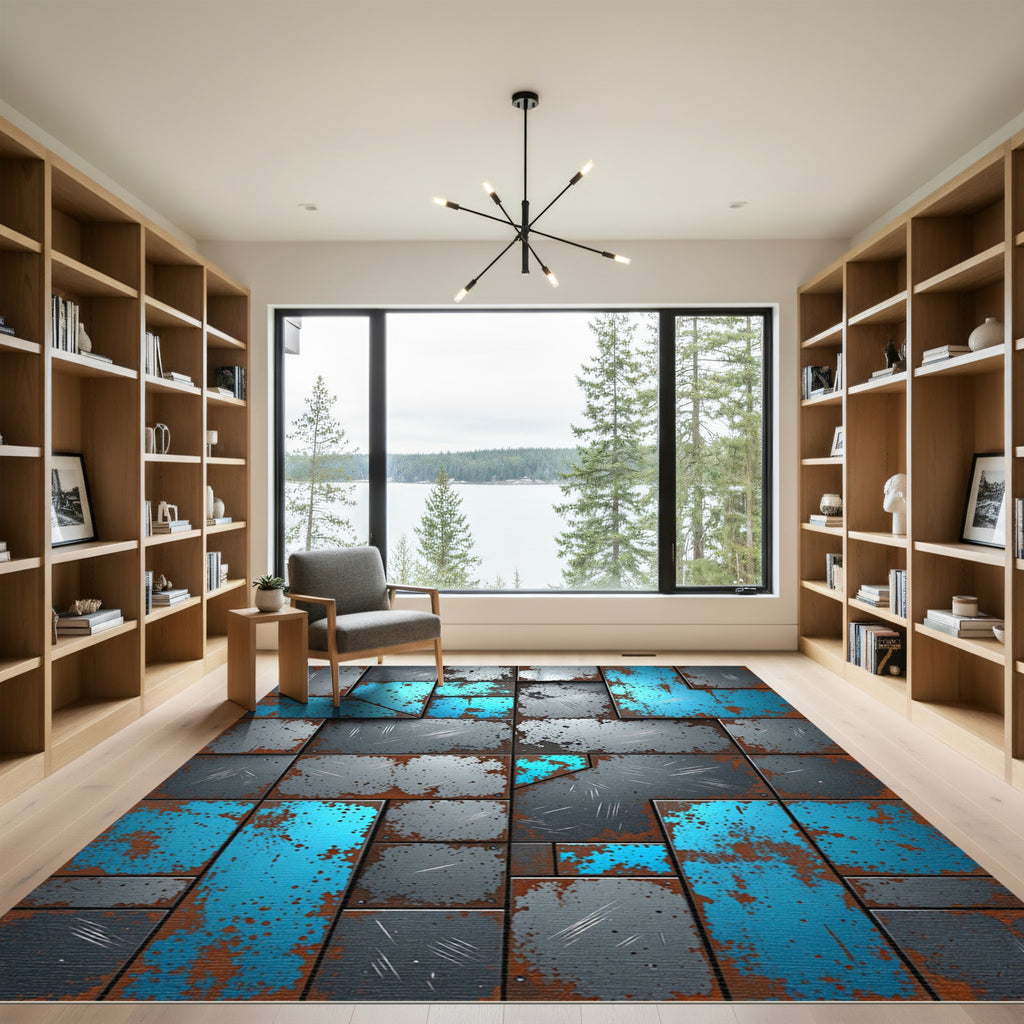 Blue Rust Metal Plate Composition Rug