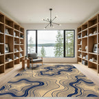 Navy Blue Topographic Swirl Abstract Rug