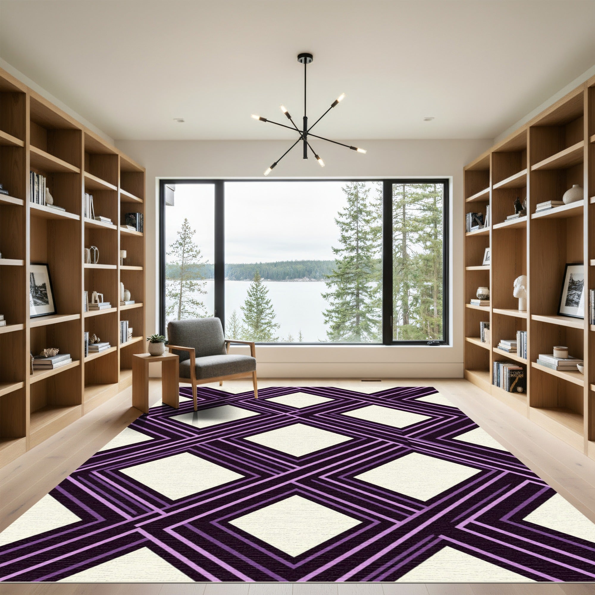 Geometric Interlocking Purple Diamond Lattice Rug