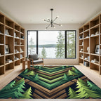 Green Pine Forest Chevron Abstract Rug
