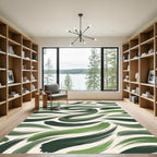 Curving Green Brushstroke Abstract Rug
