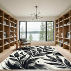 Monochrome Ink Wash Feather Botanical Rug
