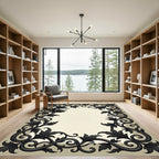 Dark Scrollwork Leaf Border Rug