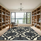 Dark Gray Floral Vine Lattice Rug