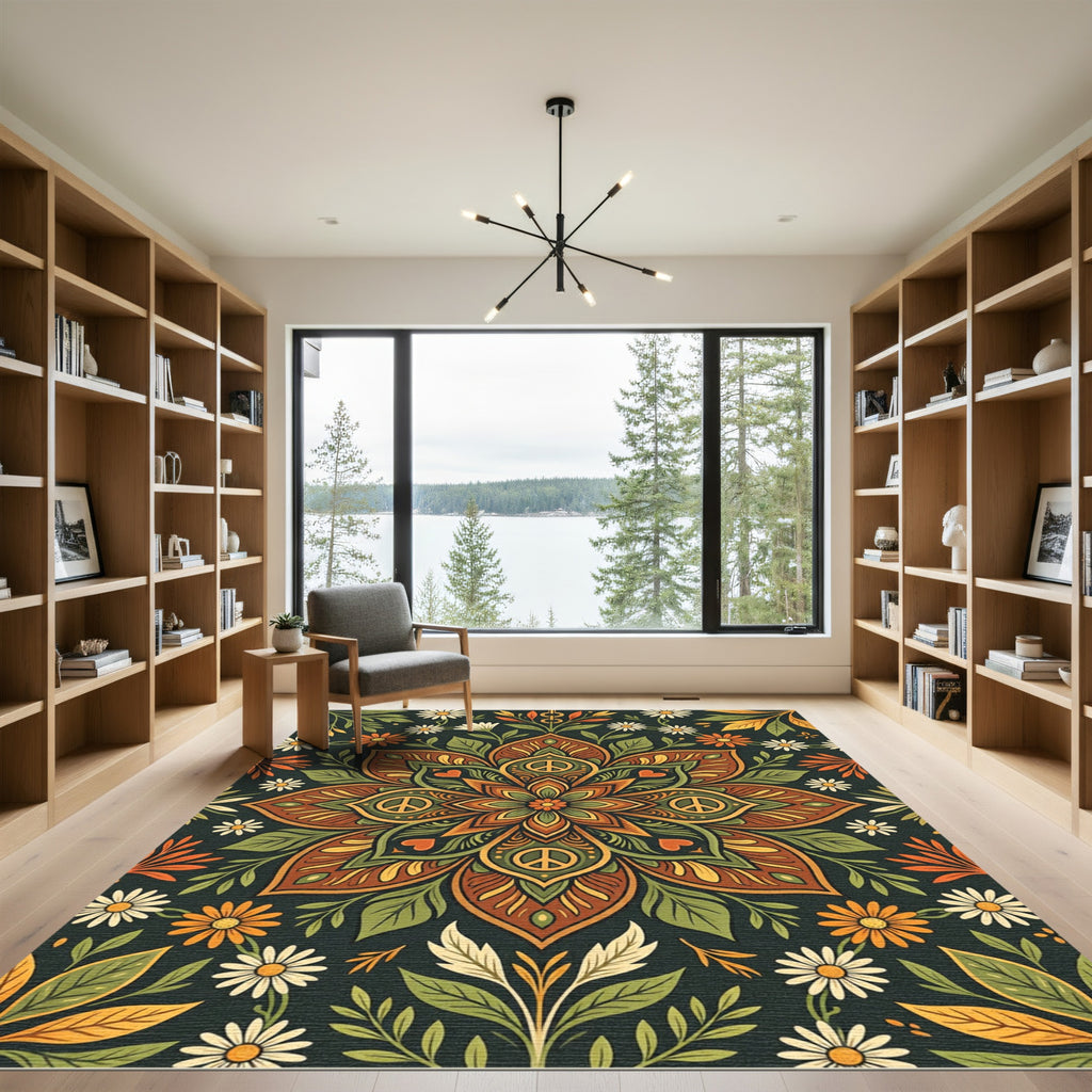 Floral Peace Medallion in Earthy Tones Rug