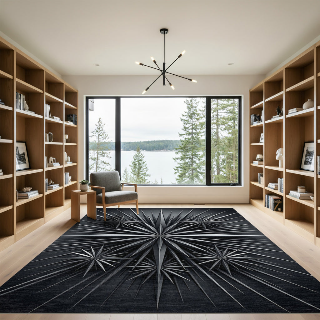 Monochromatic Metallic Starburst Geometric Rug