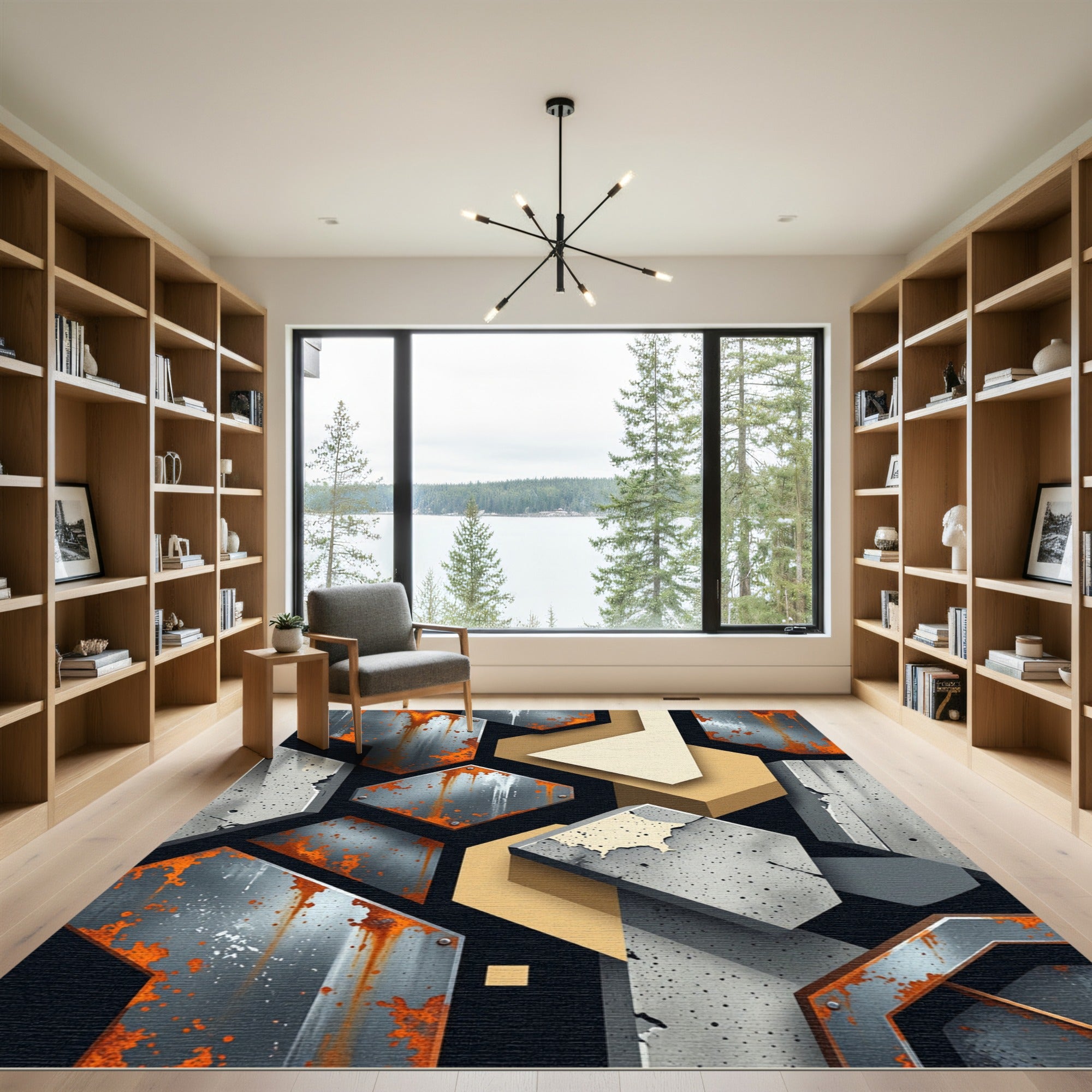 Industrial Concrete Rust Geometric Shapes Rug