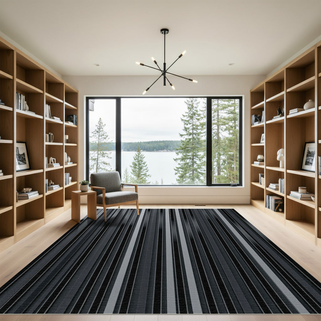 Contemporary Charcoal Vertical Stripe Rug