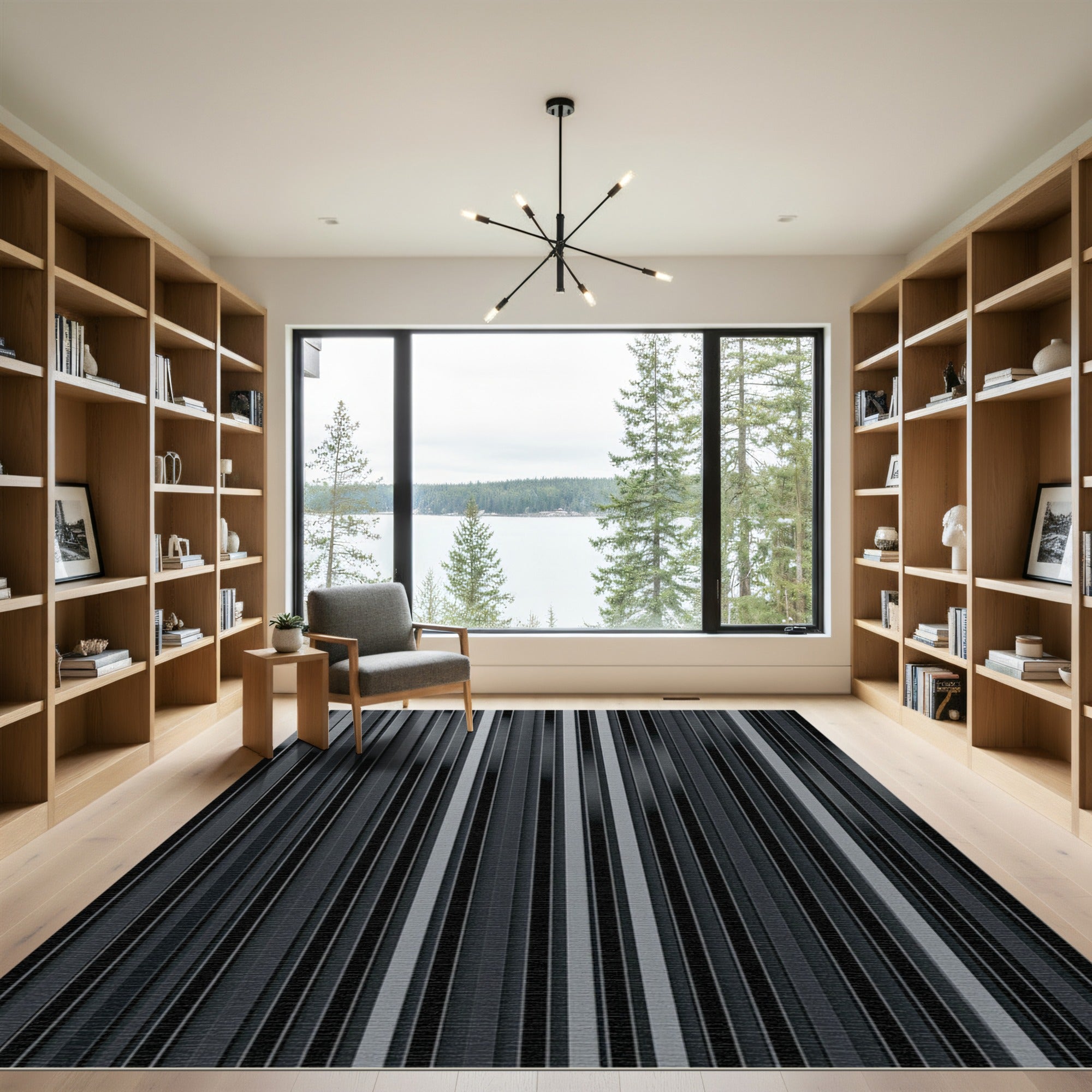Contemporary Charcoal Vertical Stripe Rug