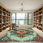 Golden Floral Medallion Aquamarine Rug