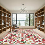 Romantic Red Pink Floral Button Collage Rug
