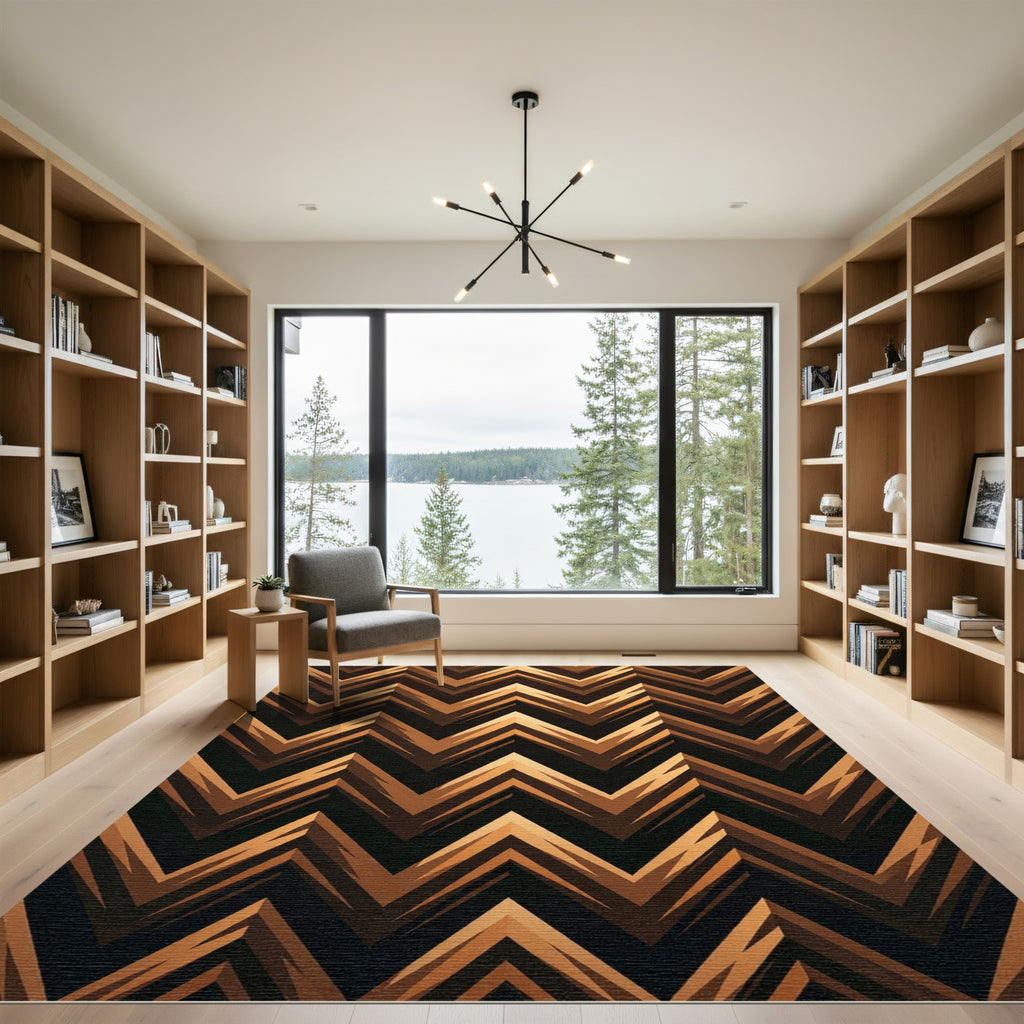 Golden Bronze Jagged Chevron Overlay Rug