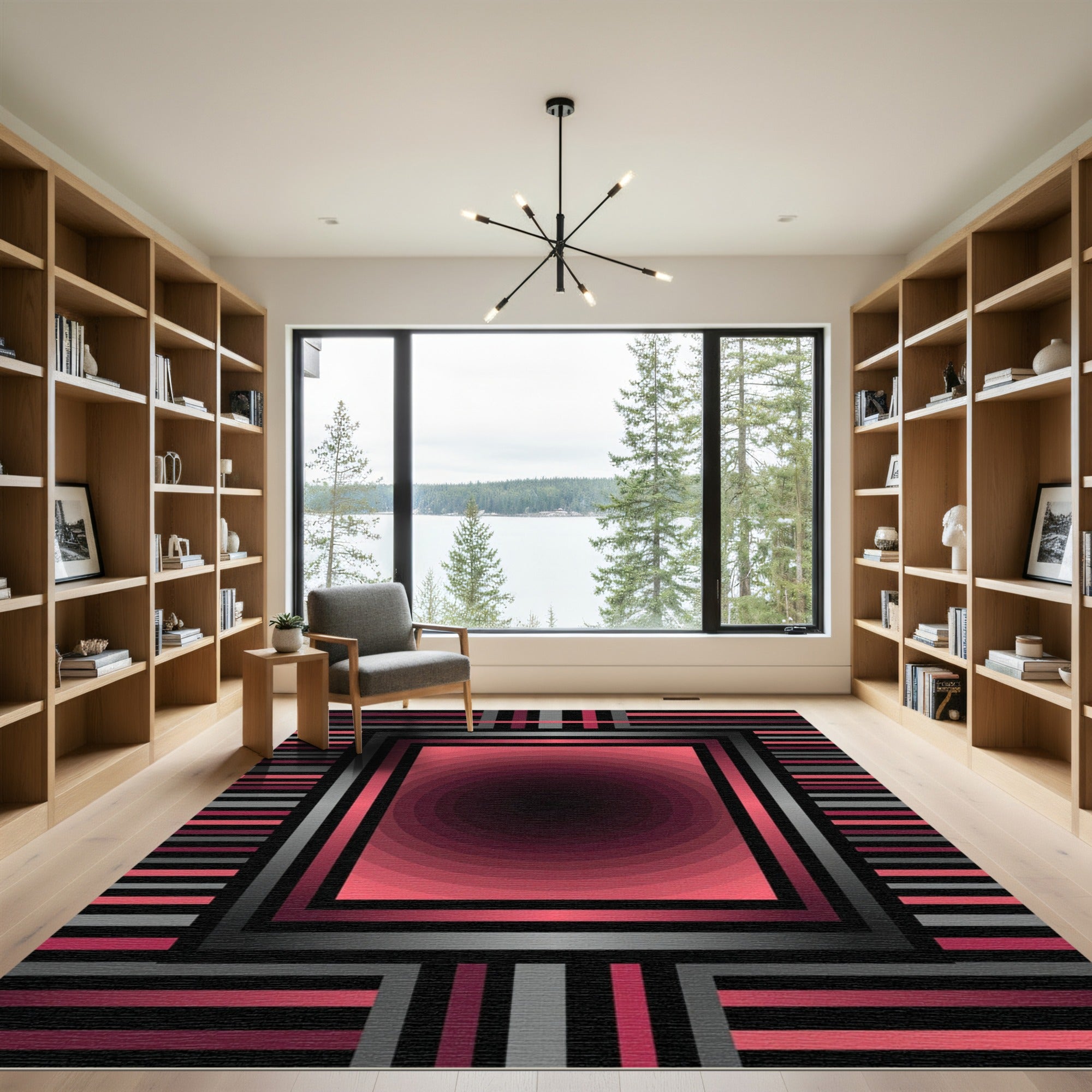 Crimson Gray Rectangular Gradient Rug