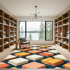 Orange Yellow Cream Square Stacks Rug