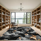 Abstract Gray Orange Cloudscape Texture Rug