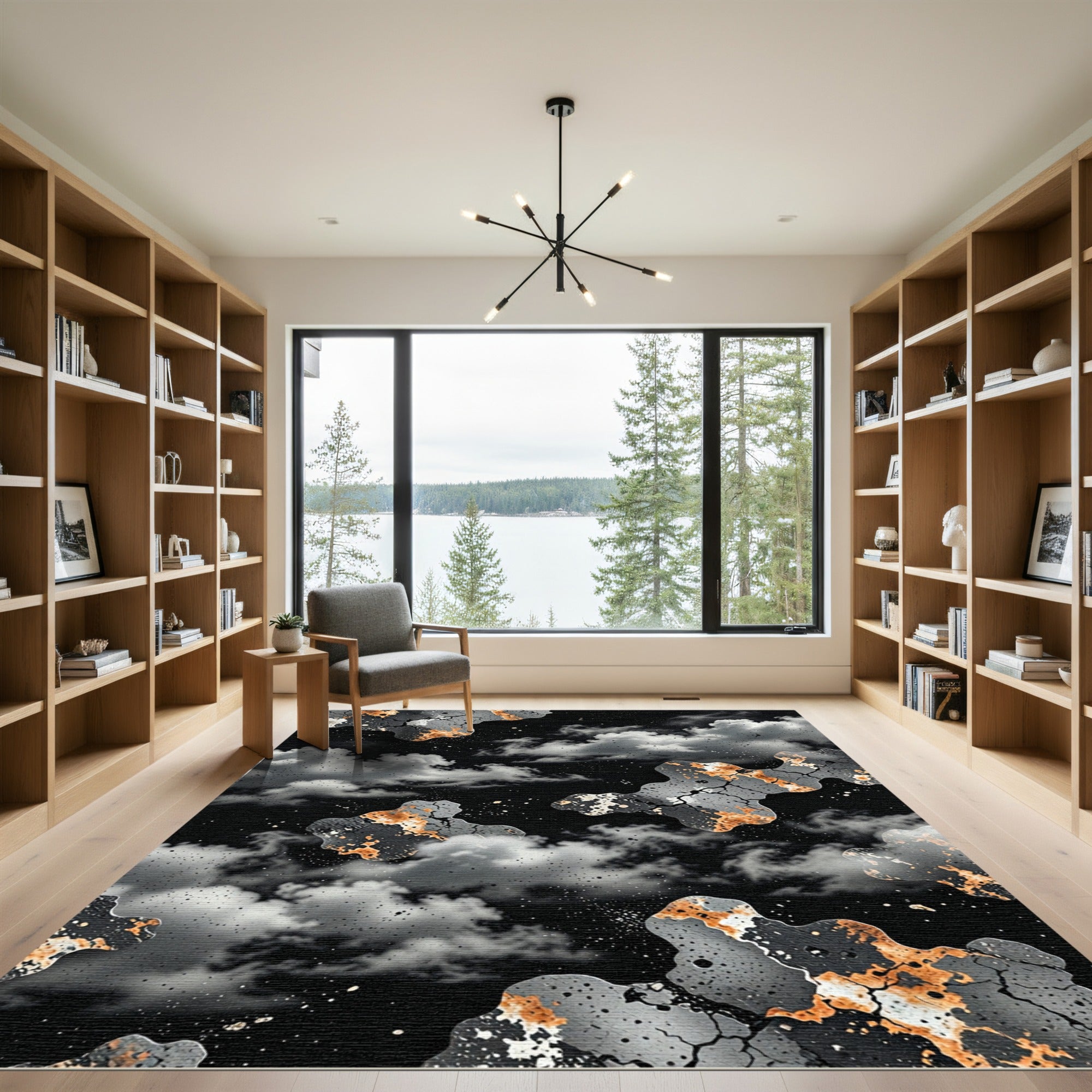 Abstract Gray Orange Cloudscape Texture Rug