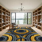 Modern Gold Gray Concentric Circles Rug