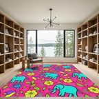 Turquoise Elephant Pink Floral Explosion Rug