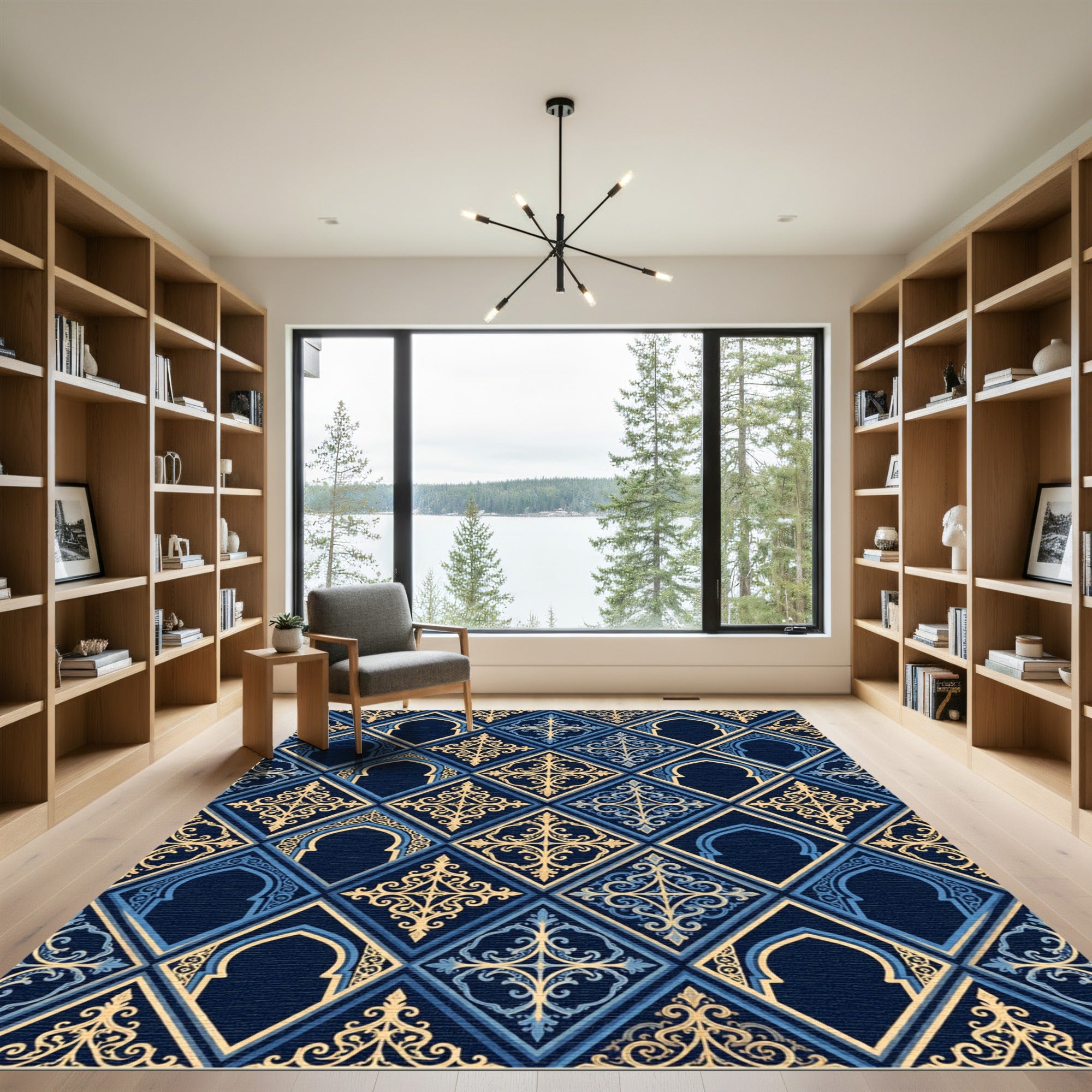 Gilded Navy Gothic Arch Diamond Tessellation Rug