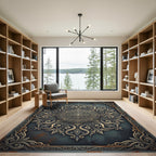 Ornate Golden Medallion Charcoal Filigree Rug