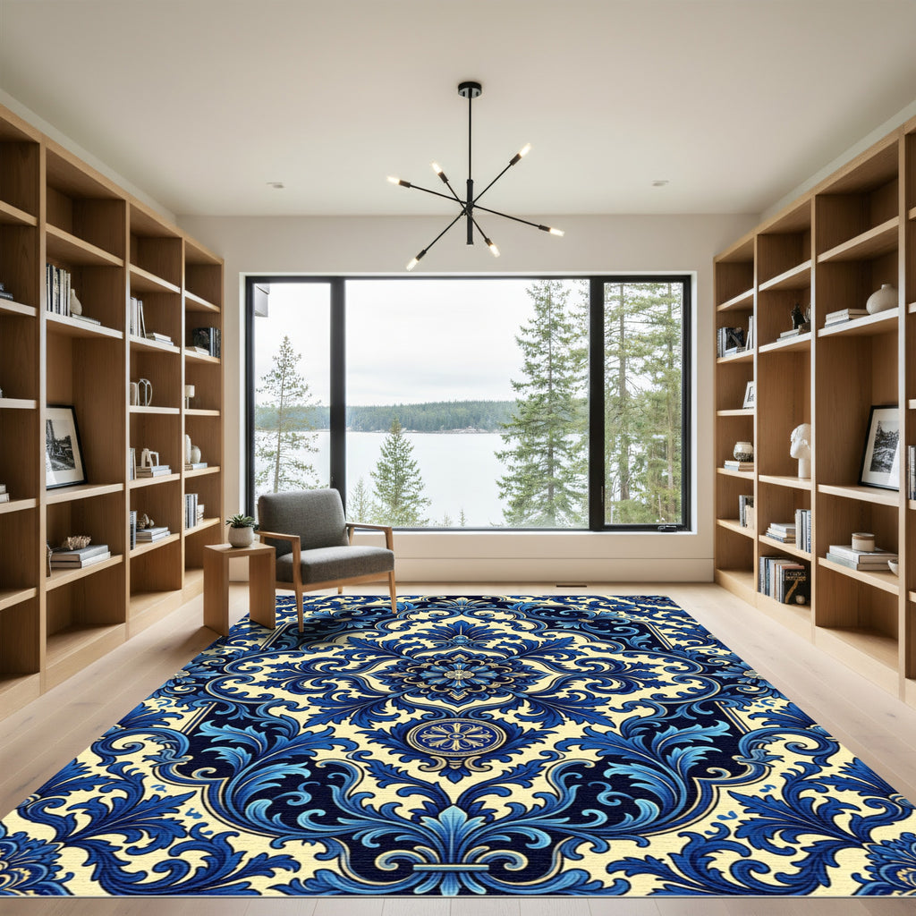 Royal Blue Floral Damask Heritage Rug