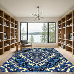 Royal Blue Floral Damask Heritage Rug