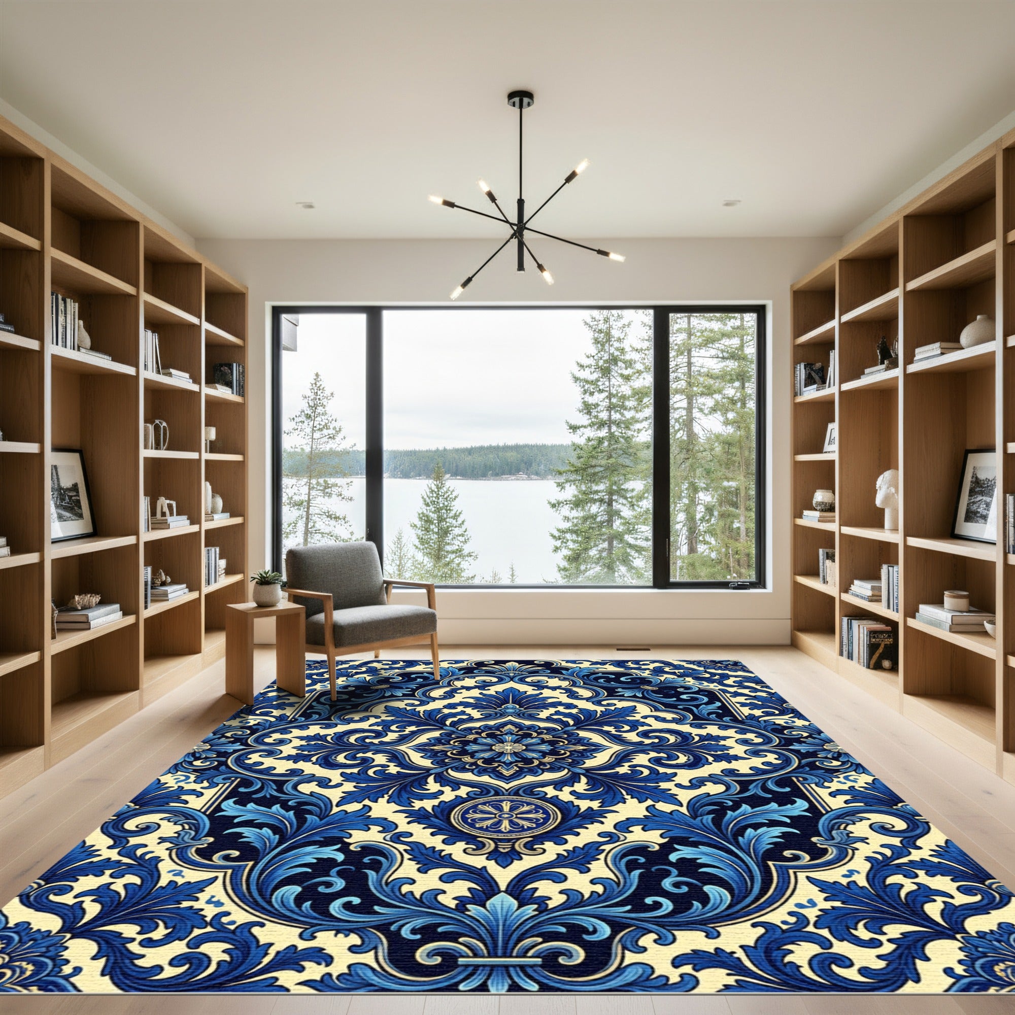 Royal Blue Floral Damask Heritage Rug