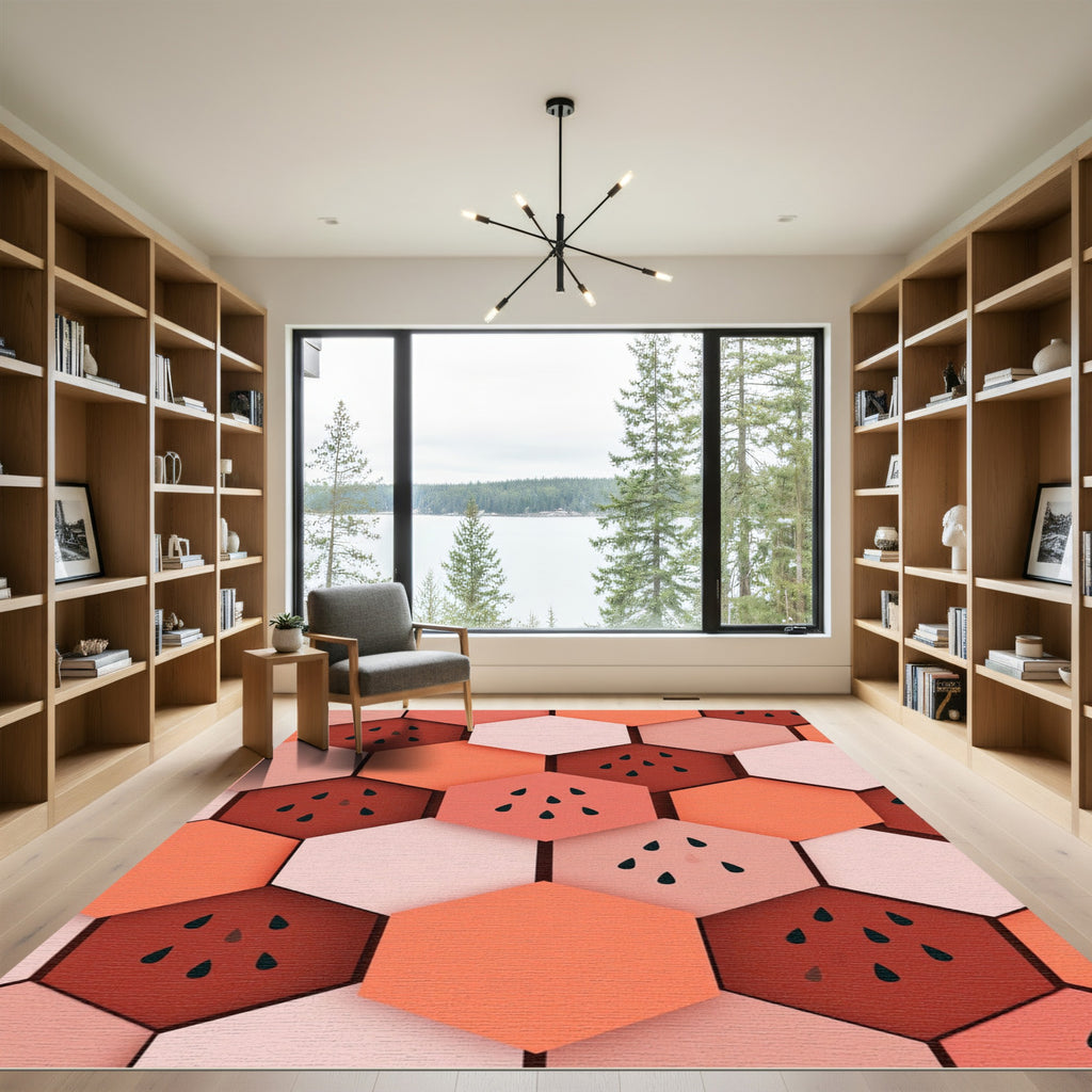 Coral Hexagons Watermelon Seeds Rug