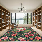 Pink Coral Floral Garden Frame Rug