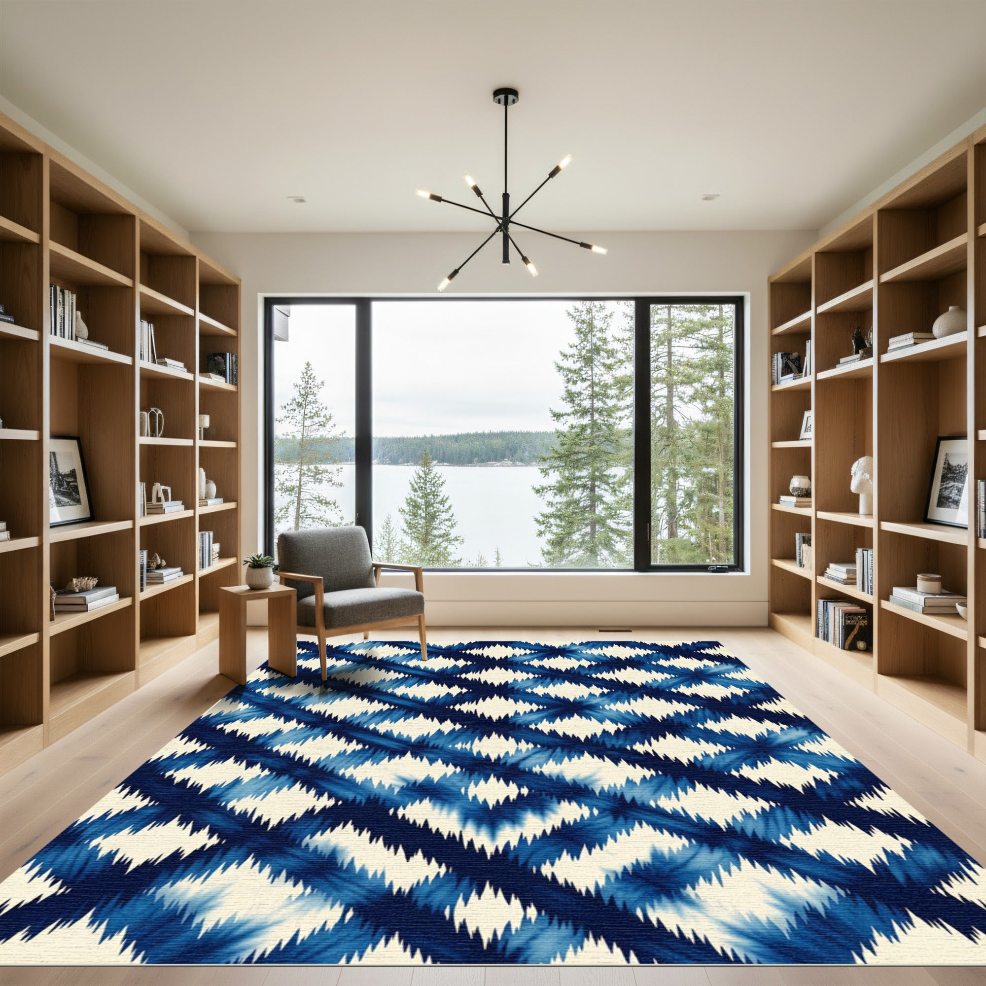 Indigo Blue Jagged Diamond Arrangement Rug