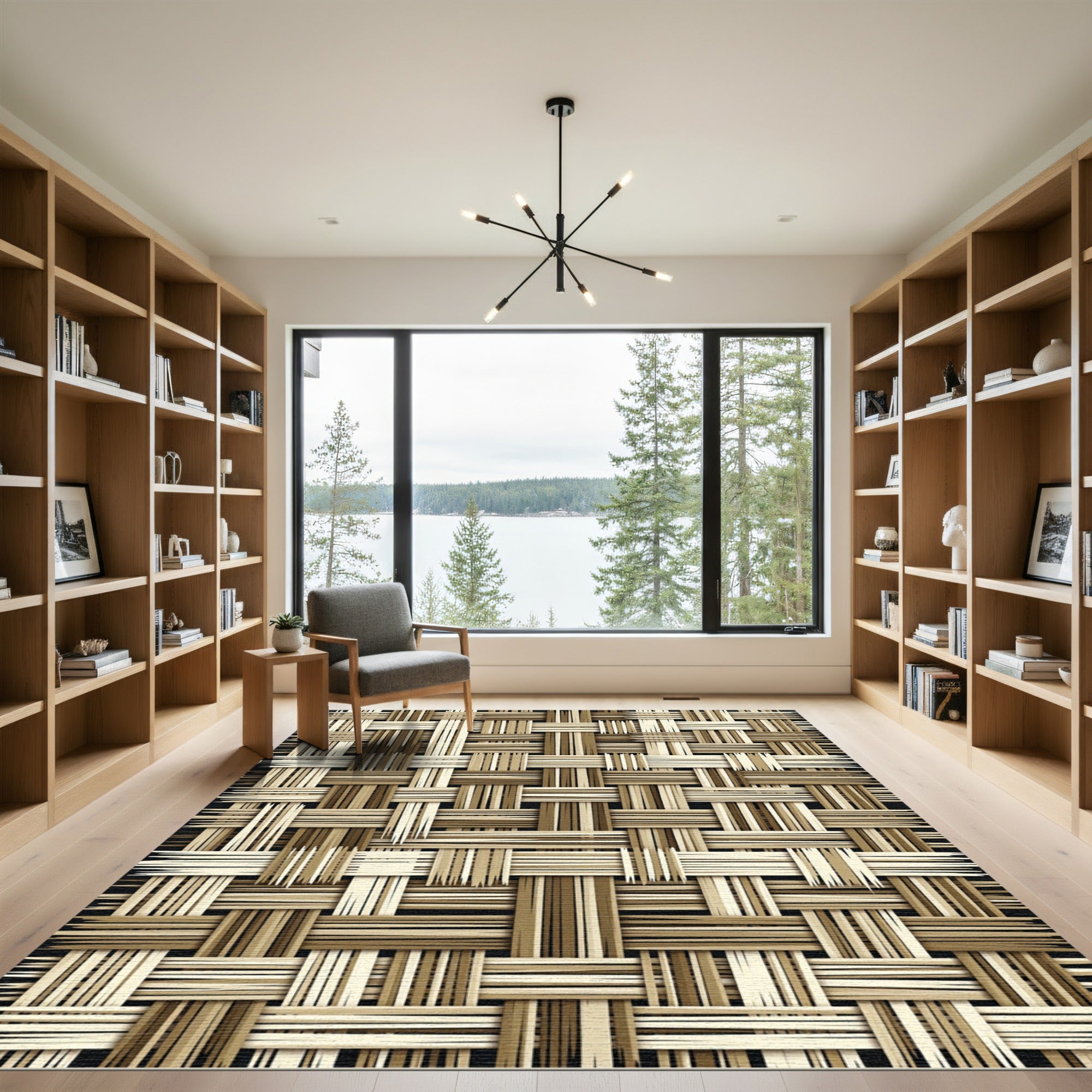 Textured Neutral Woven Basket Grid Rug
