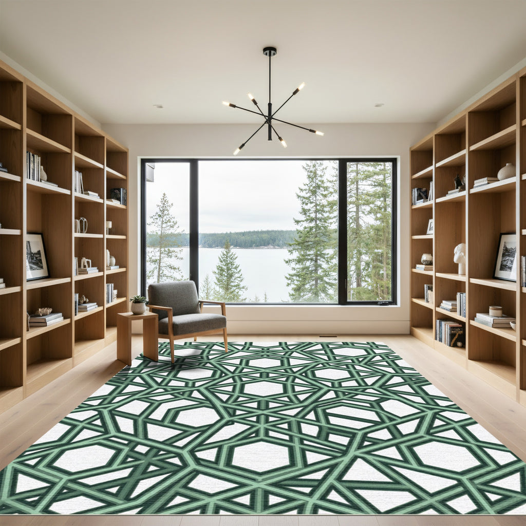 Sage Emerald Interlocking Geometric Hexagon Rug