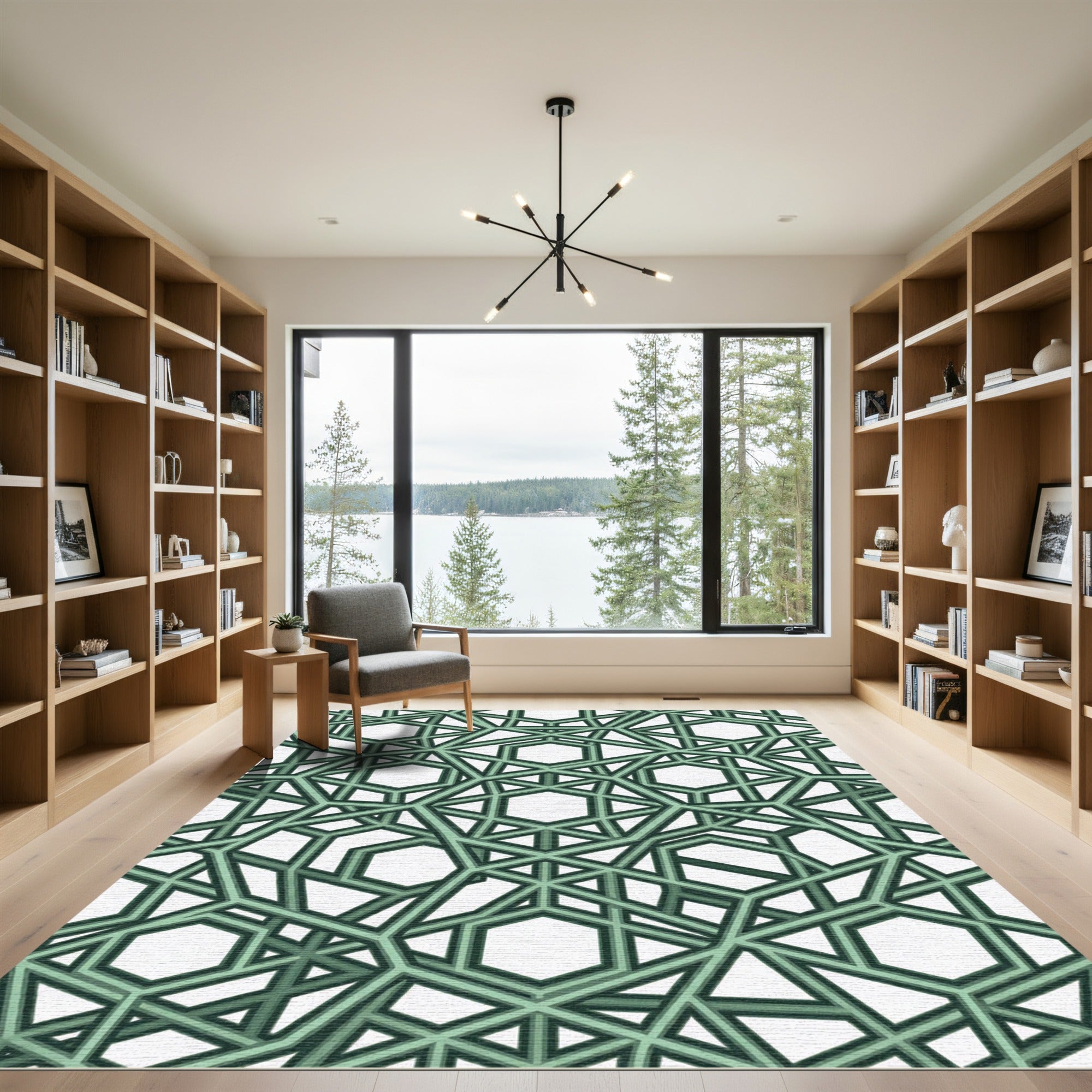 Sage Emerald Interlocking Geometric Hexagon Rug