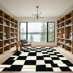 Abstract Monochrome Checkerboard Deconstructed Grid Rug