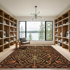 Ornate Black and Gold Hexagonal Floral Rug