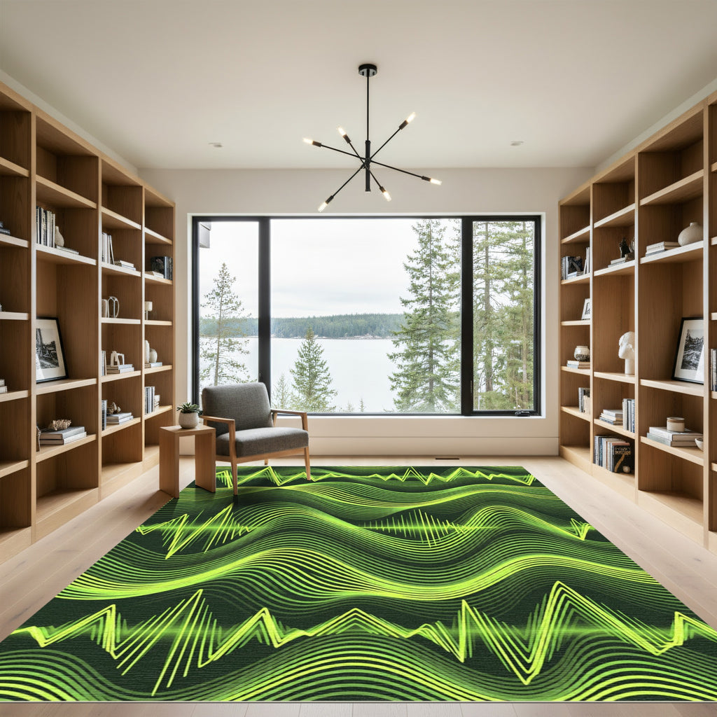 Vivid Neon Green Sonic Wave Rug