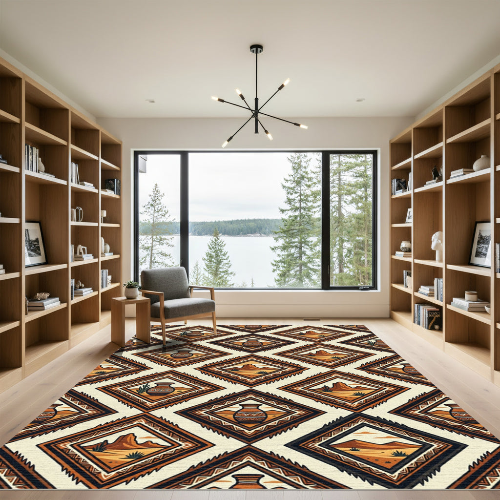 Southwestern Desert Terracotta Geometric Diamond Rug