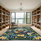 Floral Easter Basket Botanical Blue Rug