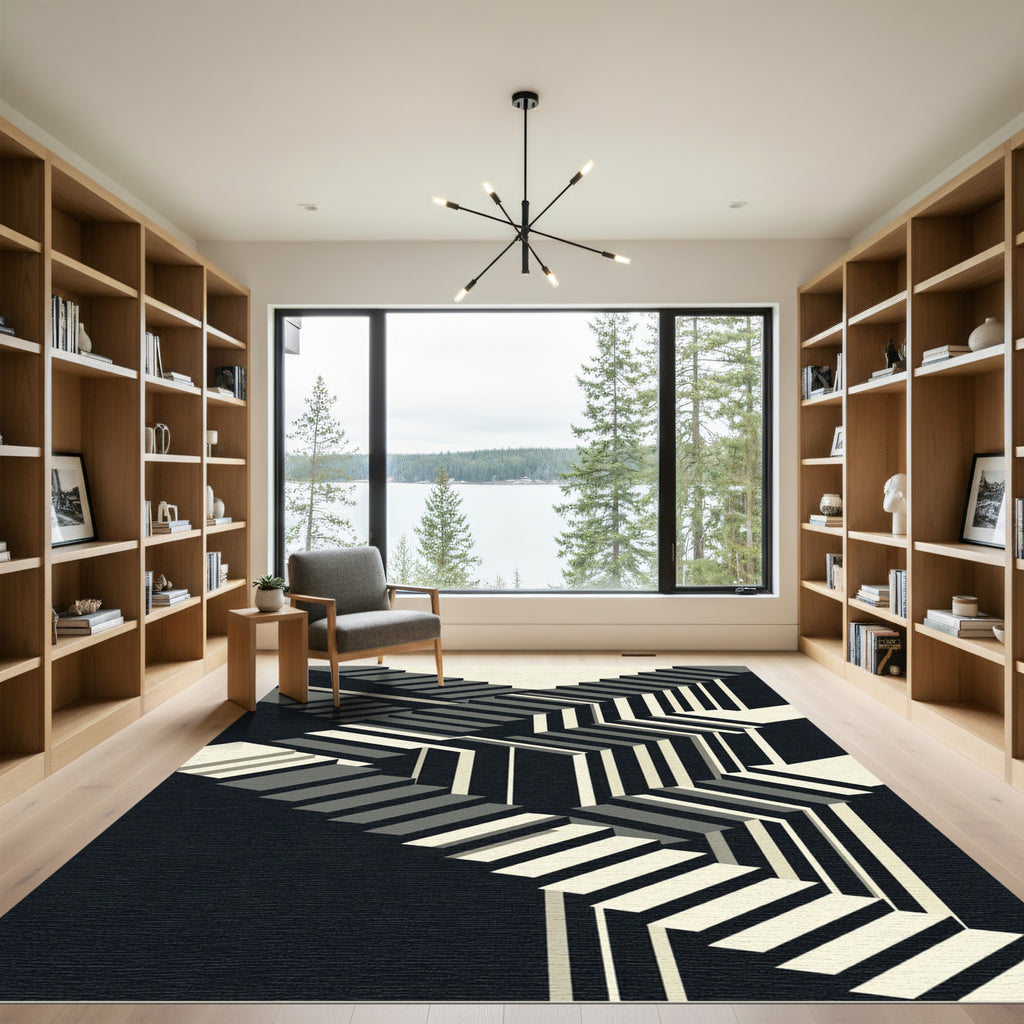Monochrome Geometric Illusion Stairs Rug