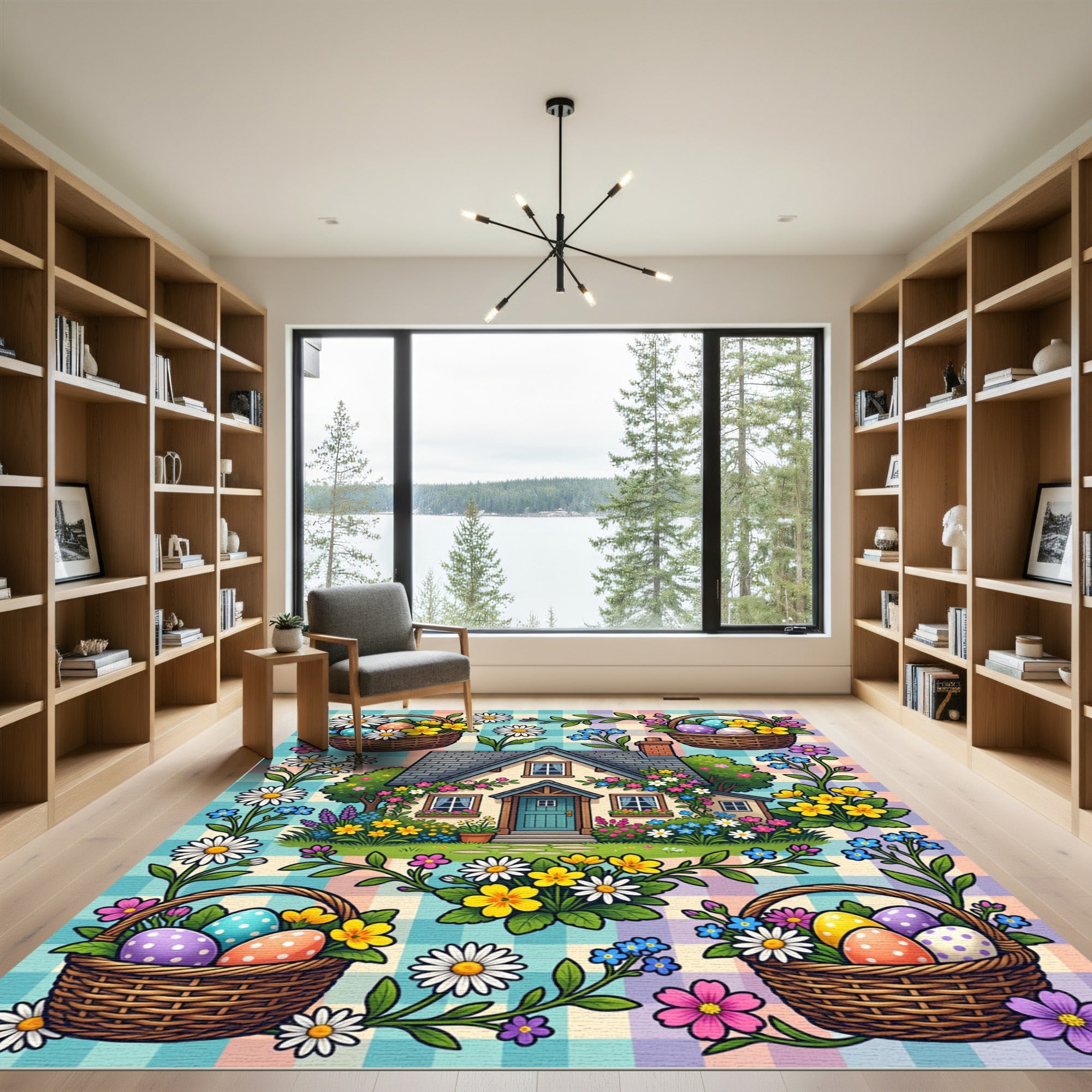 Charming Cottage Easter Floral Plaid Rug